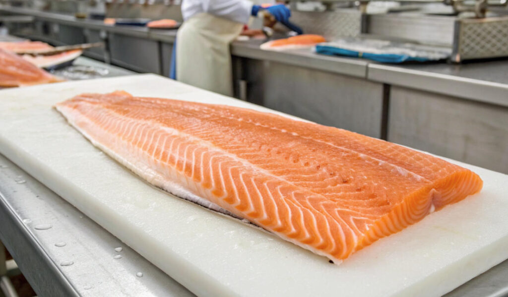 Salmon fillet-Remove Skin by Fish Skinning Machine